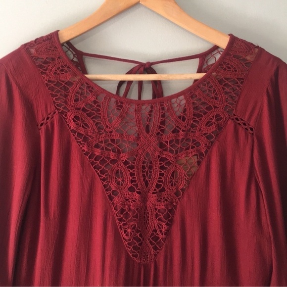 American Eagle AE Midi A Line Long Sleeve Tassel Cut Out Dress - Picture 3 of 4